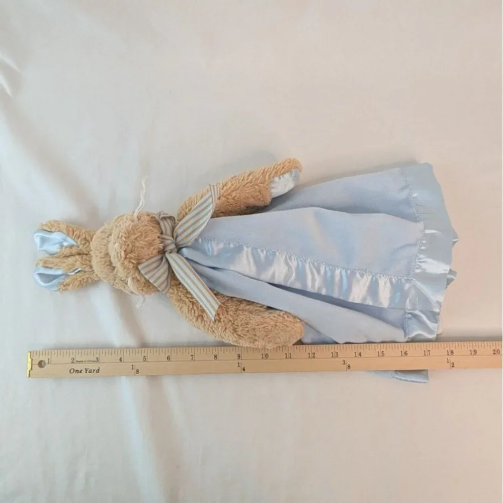 Bearington Baby Collection Bunny Rabbit Lovey Blue Satin Trim Security Blanket - Picture 7 of 7